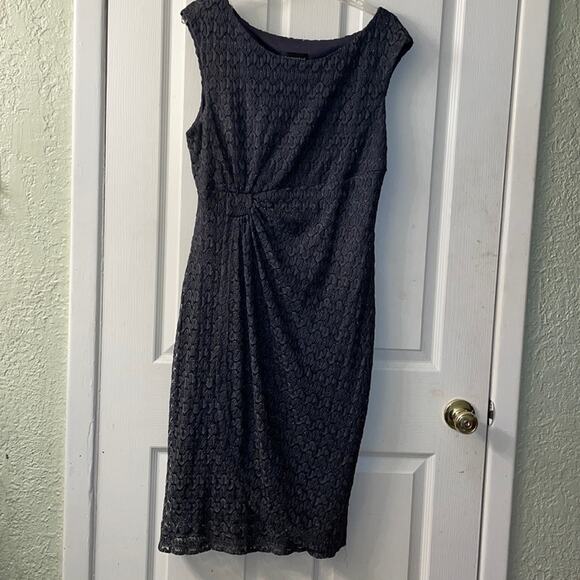 Connected Apparel blue-gray  lace detail midi wedding guest dress size 16 - Picture 1 of 7
